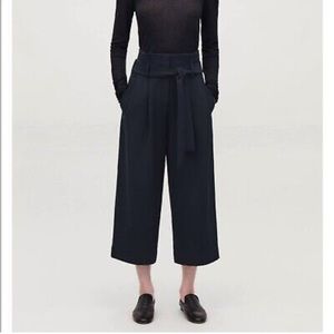 COS Paperbag High Rise Belted Wide Leg Pants Navy Blue Sz Euro 40